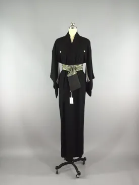 1950s Vintage Silk Kimono Robe / Black Mofuku