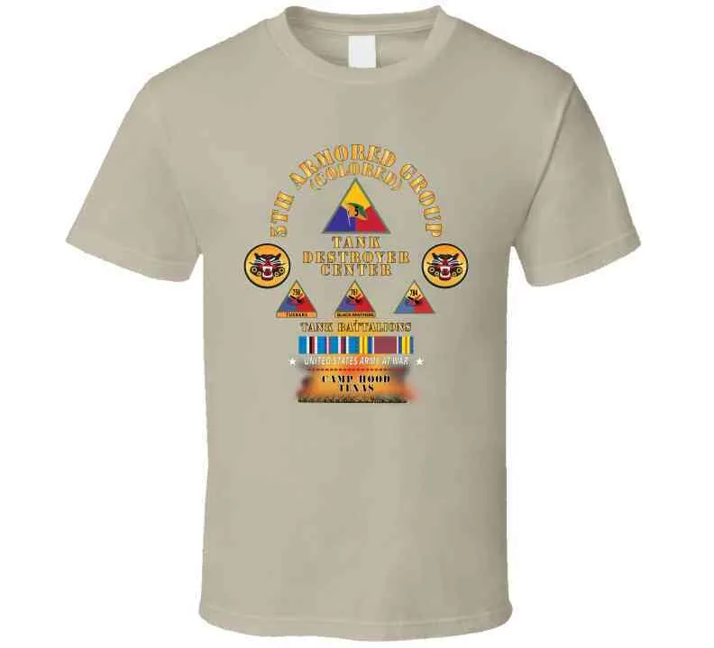 5th Armored Group -  Camp Hood, Tx W Fire - W 758, 761, 784th Tank Bn Ssi W Dui - Am Svc X 300 T Shirt