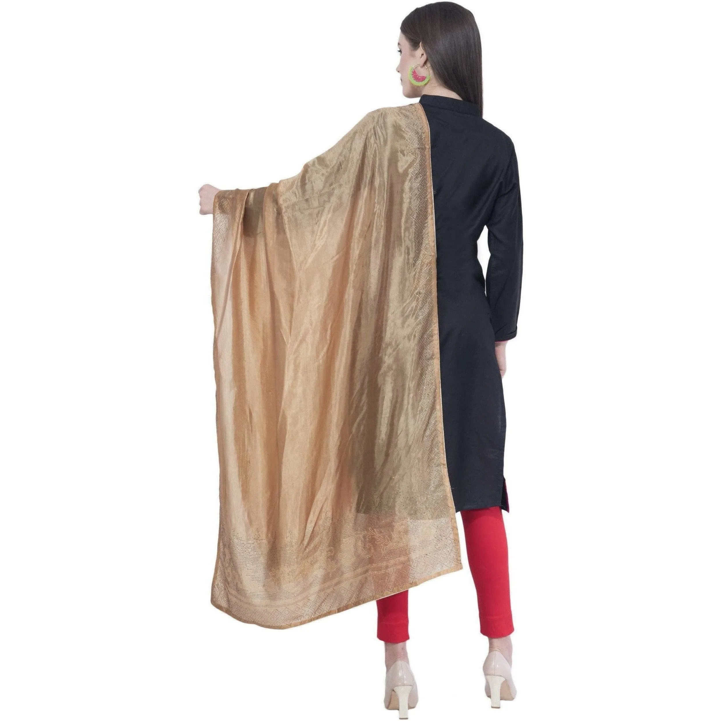 A R Silk Dark Golden Color Silk Siroski Dupattas and Chunnis