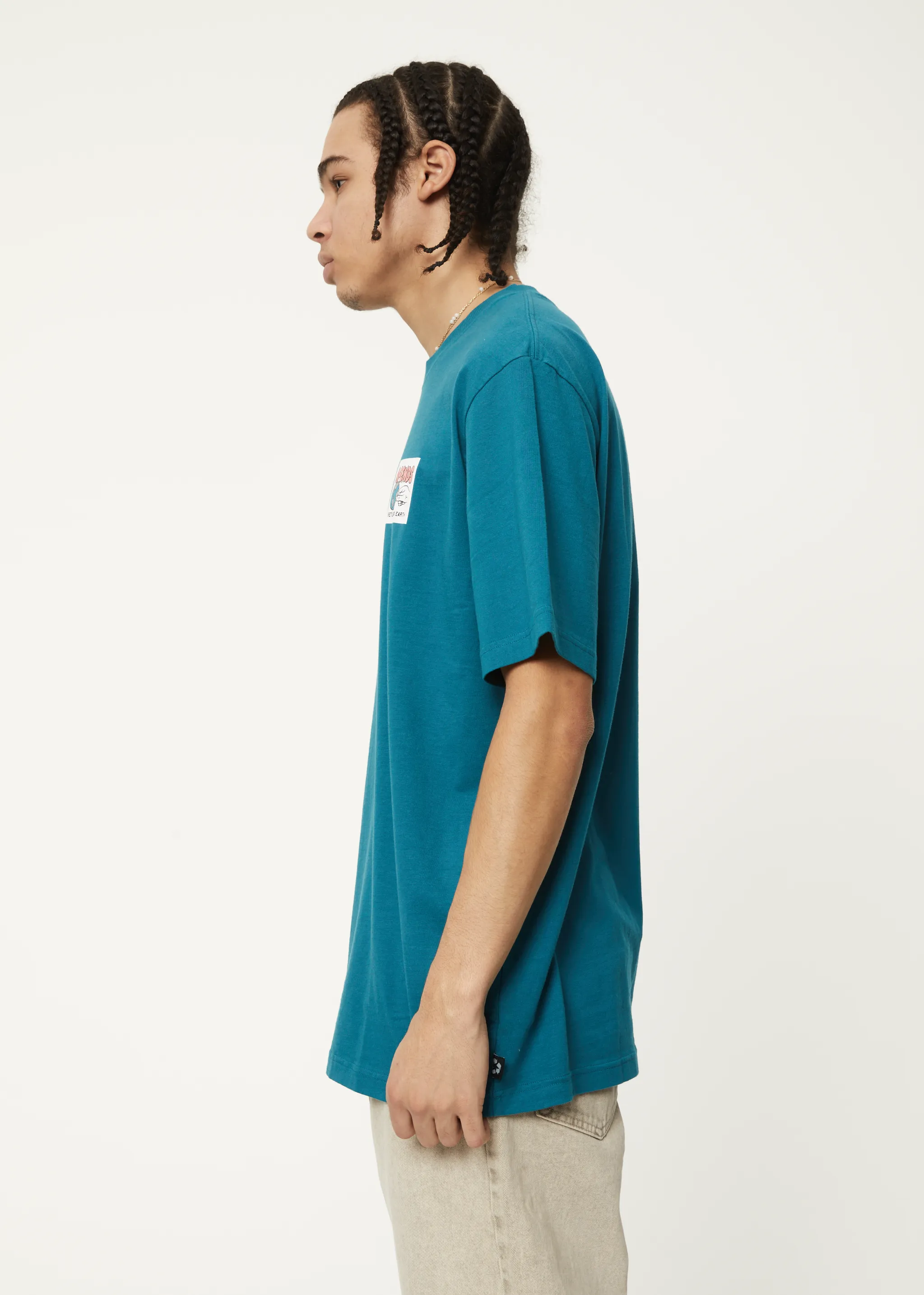 AFENDS Mens Back To It - Retro Graphic Logo T-Shirt - Azure