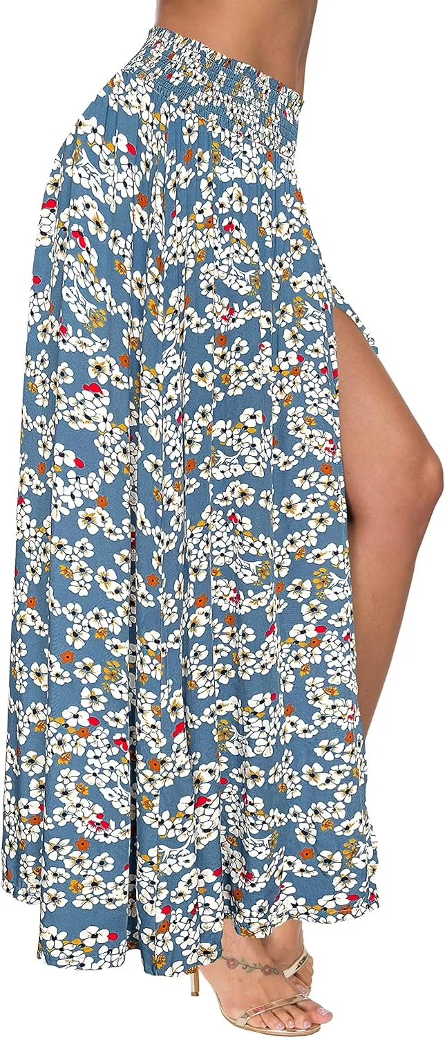 Afibi Women's Print Long Skirts High Waist Split A Line Full Length Maxi Skirt