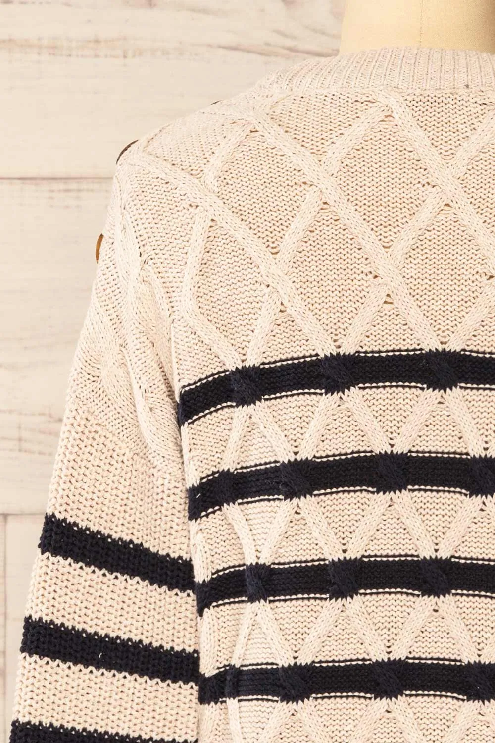 Algesiras Beige | Diamond Knit Striped Sweater
