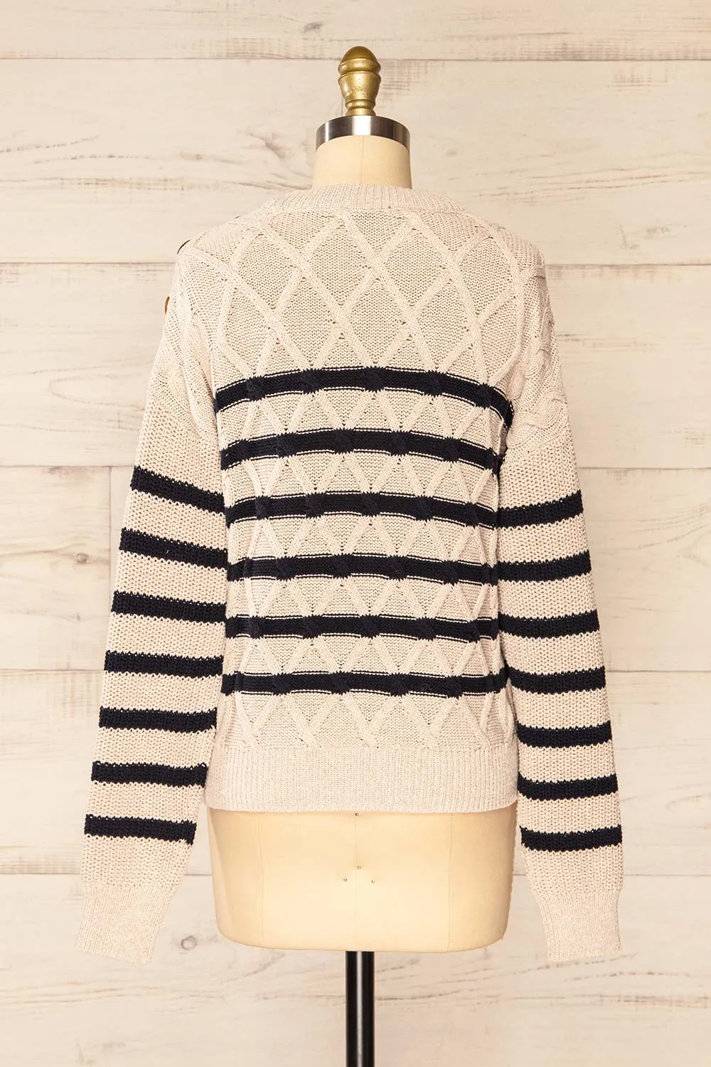 Algesiras Beige | Diamond Knit Striped Sweater