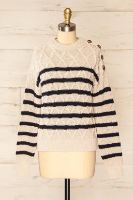 Algesiras Beige | Diamond Knit Striped Sweater