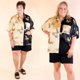 All Eyes On Me Button Up Cheetah Print Blouse in Black and Gold