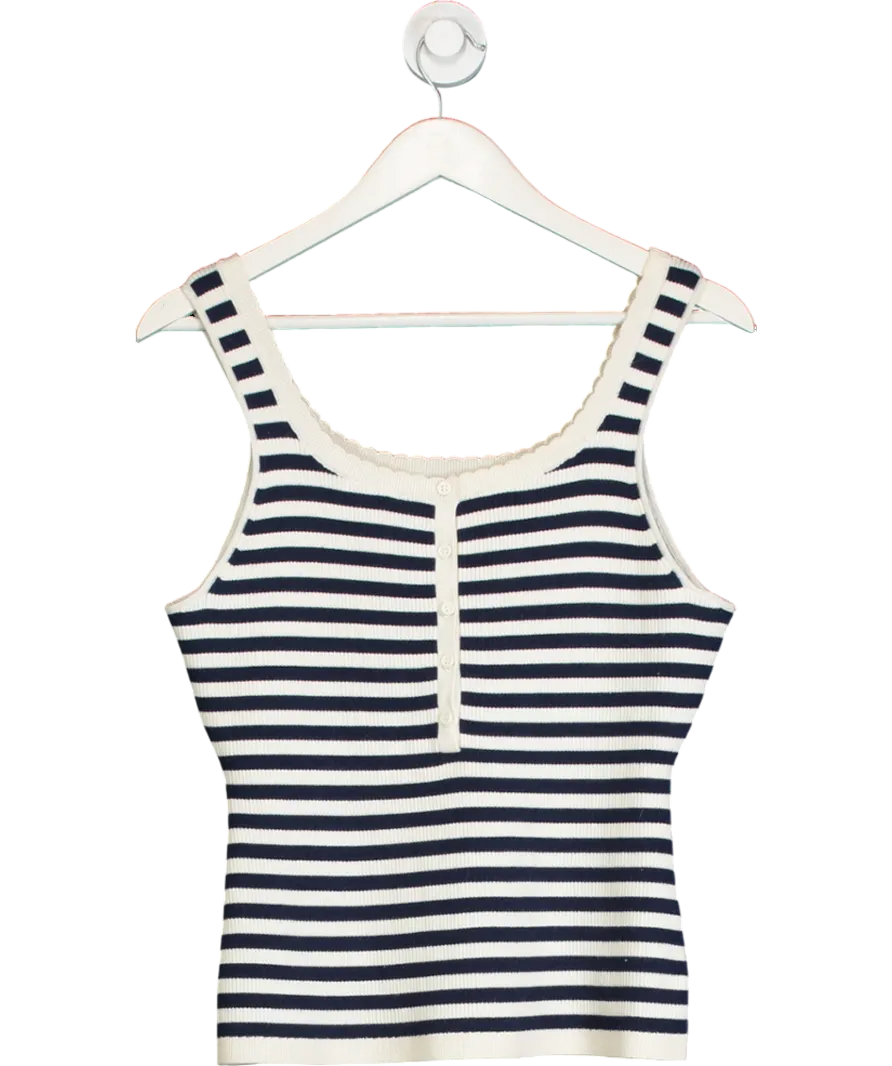 & Other Stories White / Navy Scalloped Knit Tank Top UK M