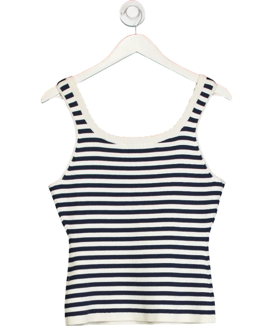 & Other Stories White / Navy Scalloped Knit Tank Top UK M