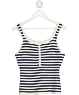 & Other Stories White / Navy Scalloped Knit Tank Top UK M