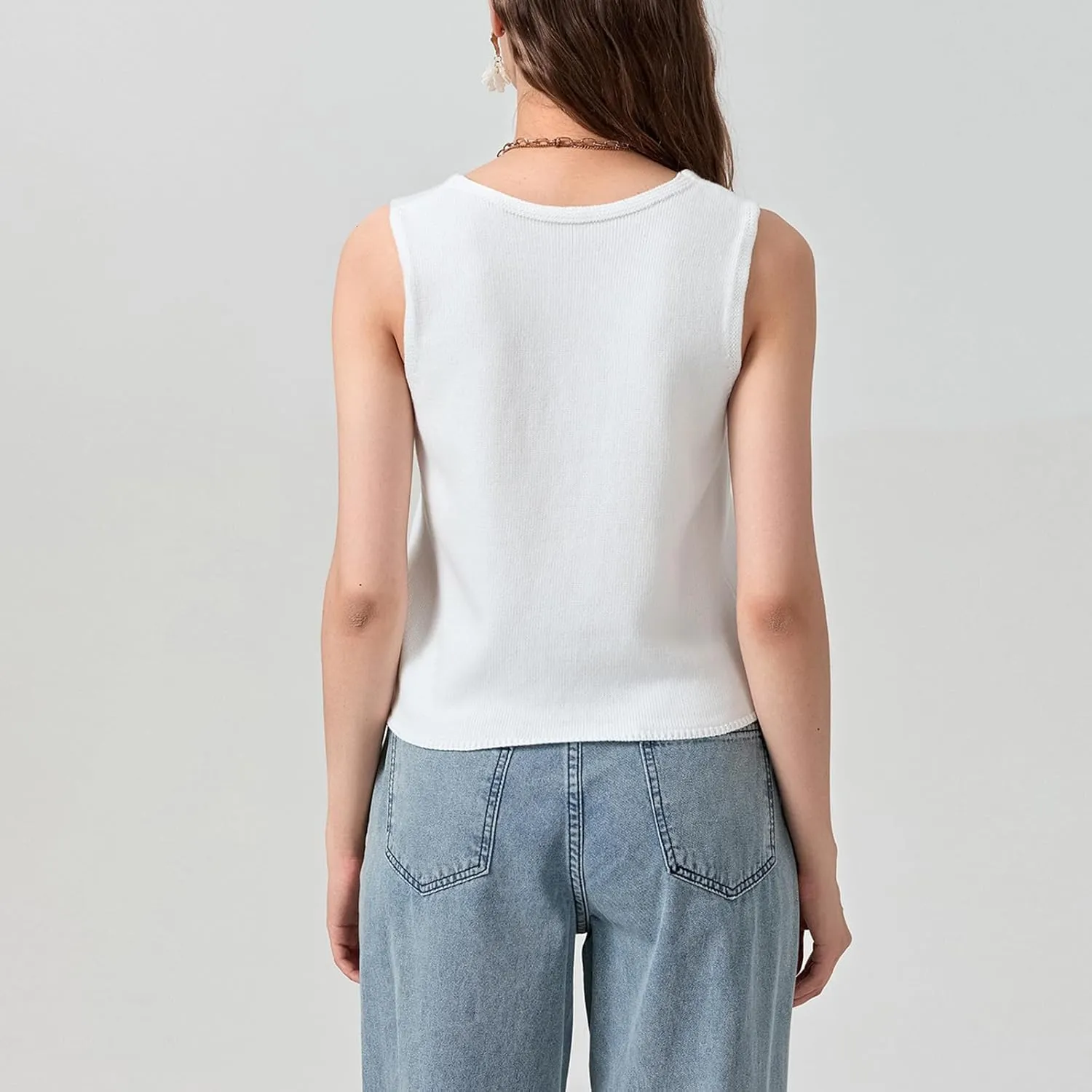 Aopwsrlyi Women Crochet Knit Crop Vest Button Down V Neck Sleeveless Crop Tops Open Front Hollow Out Tank Top