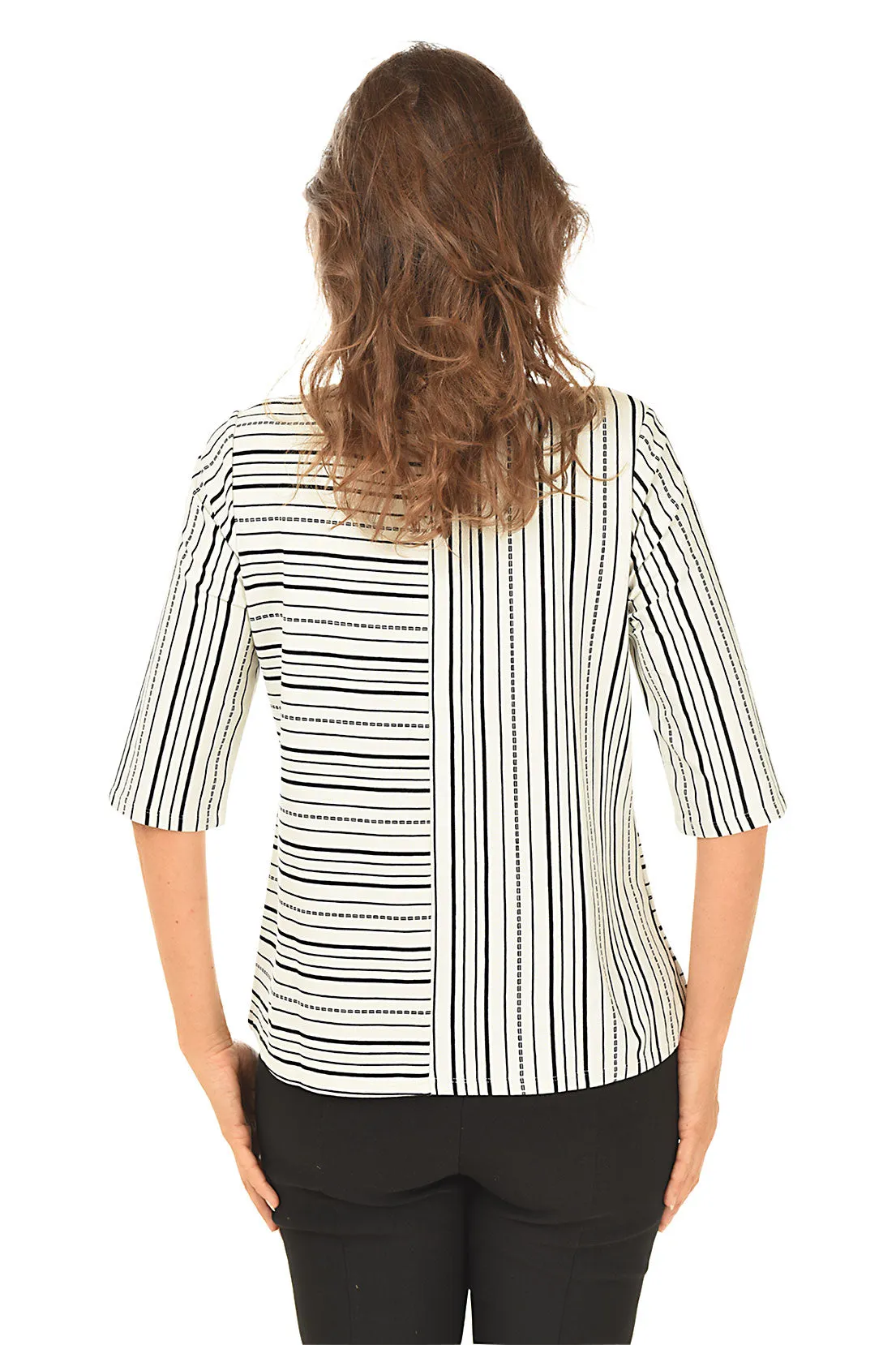 Ash Dashed Stripes Elbow Sleeve Top