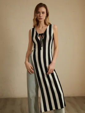 Asymmetric Tie-Front Graceful Split Striped Top