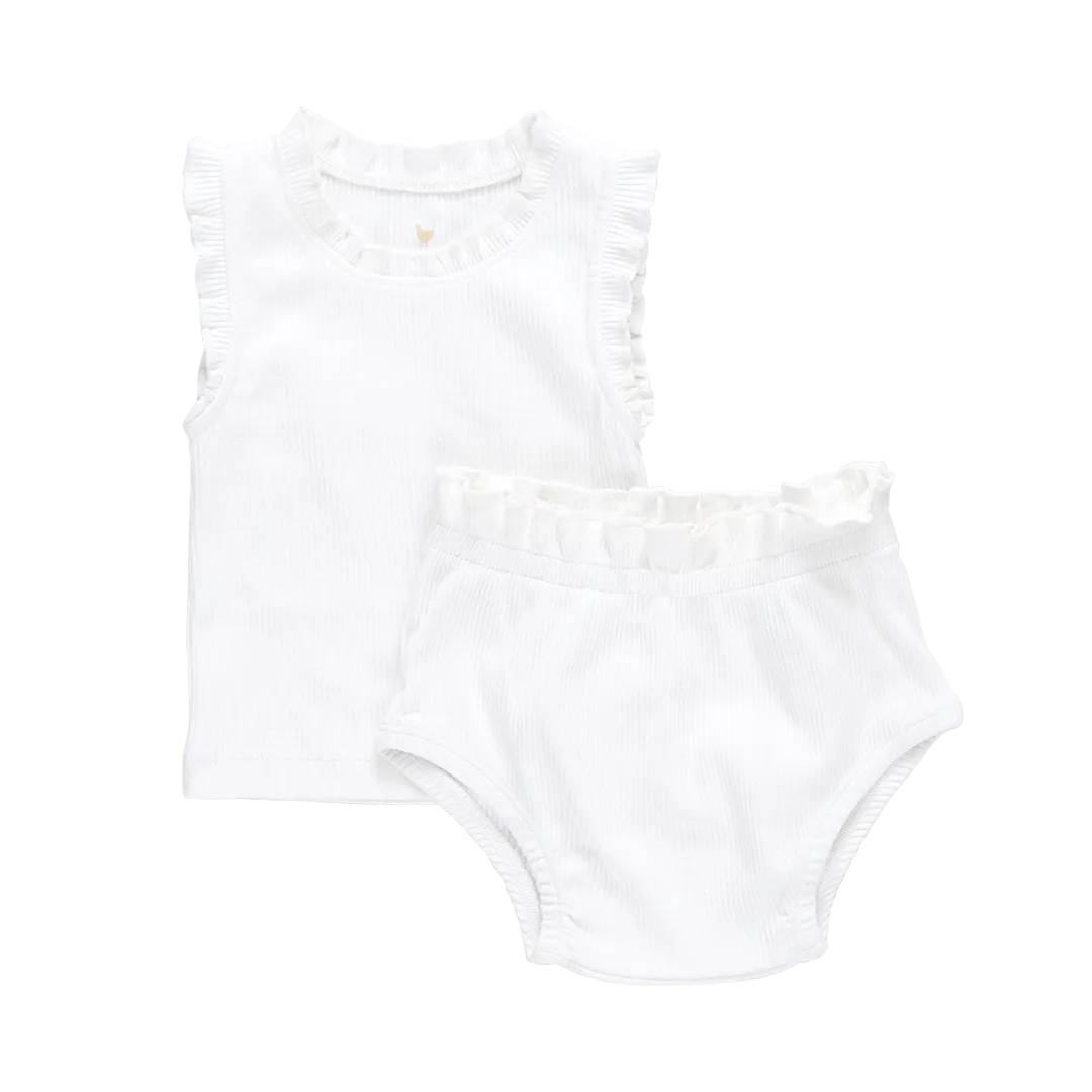 Baby Girls Organic Ruffle Rib 2-Piece Set - Gardenia White
