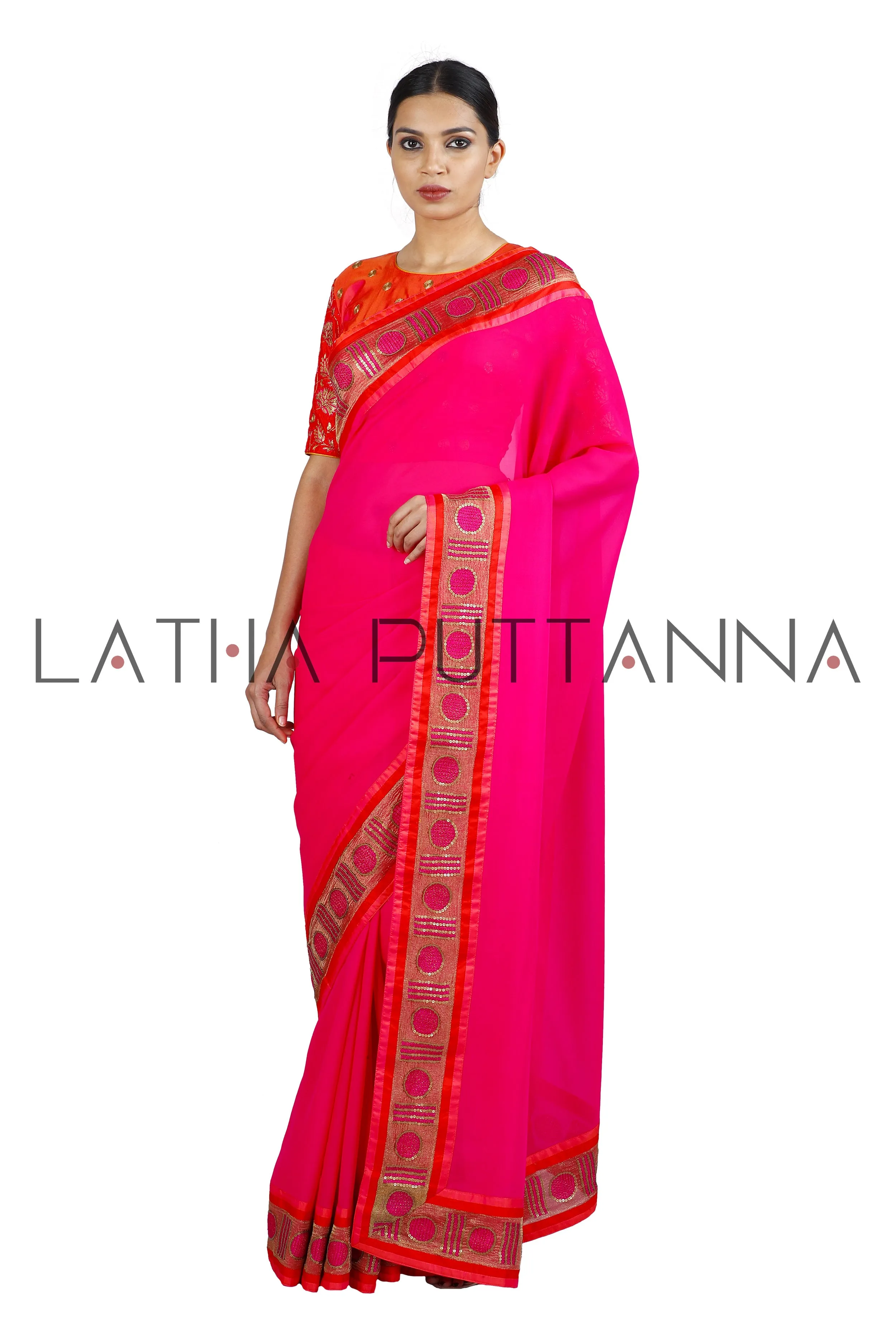 Bindhu - Pink Stunner with Polka Border