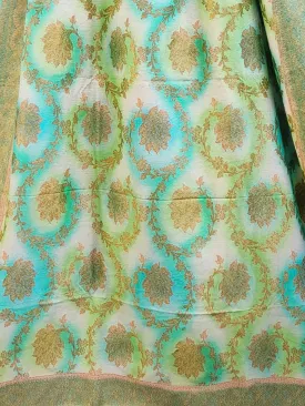 Blue Banarasi Handloom Moonga Silk Brush Dye Dupatta