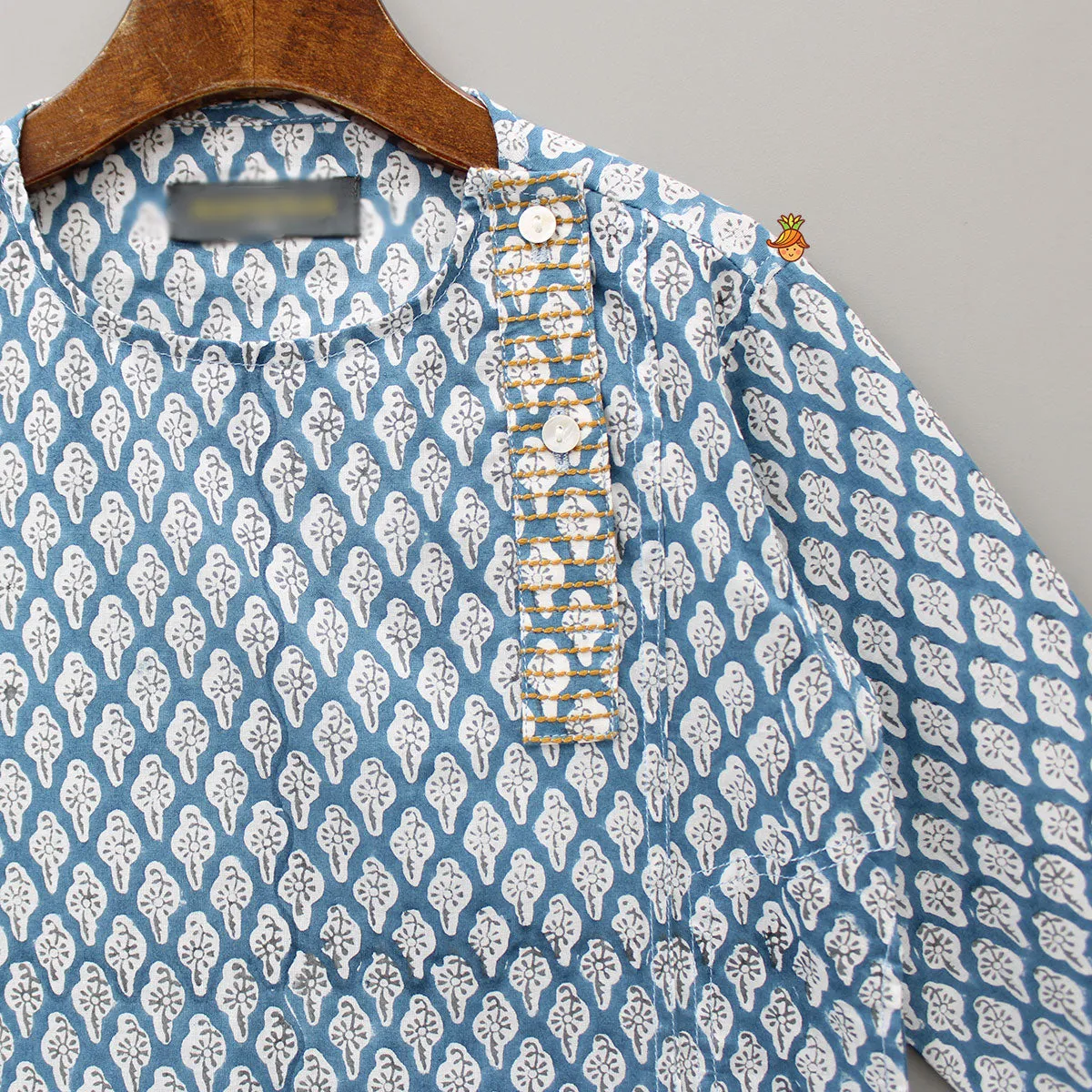Blue Floral Hand Block Printed Cotton Kurta