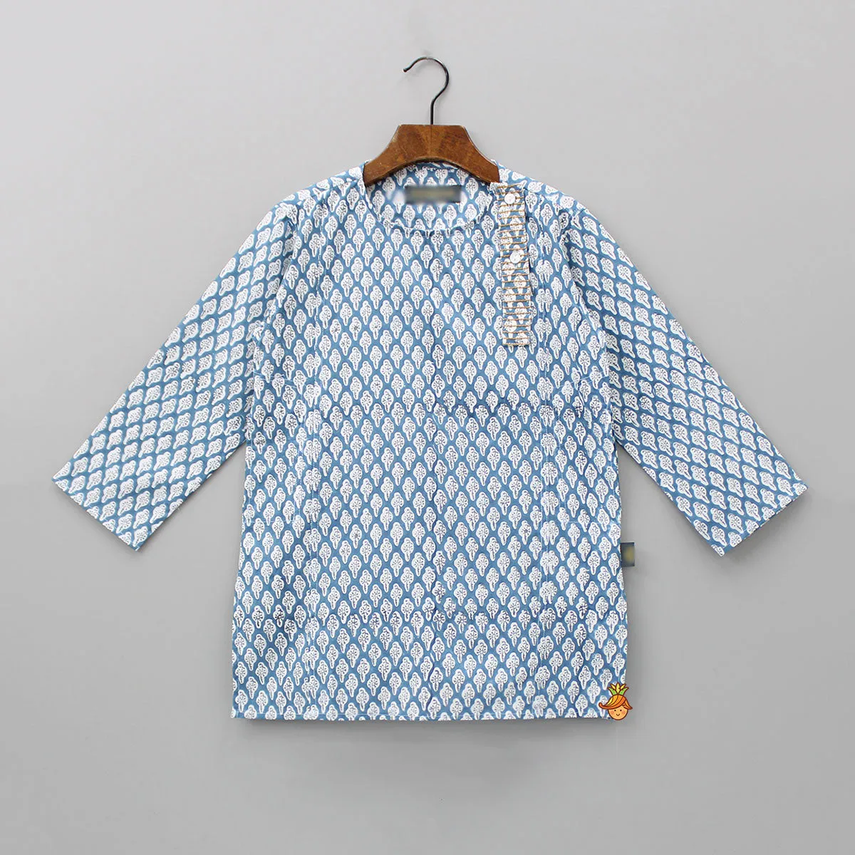 Blue Floral Hand Block Printed Cotton Kurta