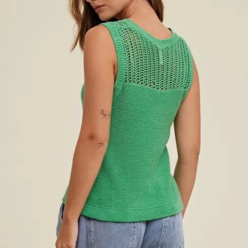 Boho Babe Crochet Yoke Detail Sweater Tank