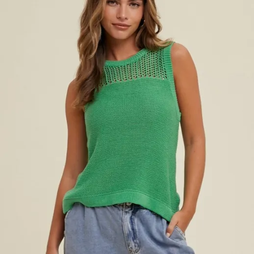 Boho Babe Crochet Yoke Detail Sweater Tank
