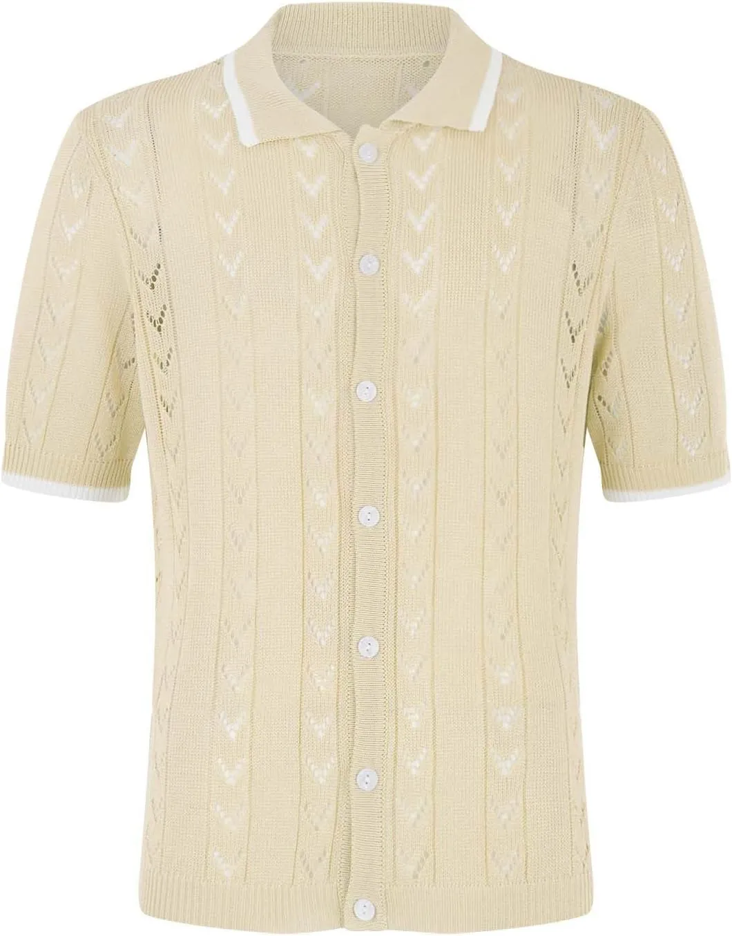 Casual Knit Shirts for Men Vintage Short Sleeve Button Down Vacation T-Shirts Summer Stretch Fit Textured Beach Tops