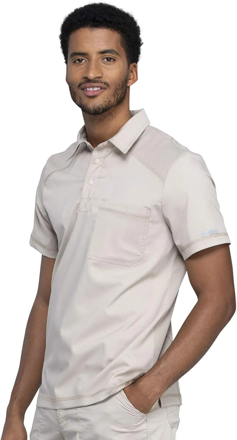 Cherokee Men's Polo Scrub Top, Modern Sporty V-Neck with Breathable Mesh Fabric WW615