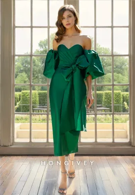 Chic Fitted Sweetheart Detachable Puff Sleeves Bowknot Mother of the Bride Dress