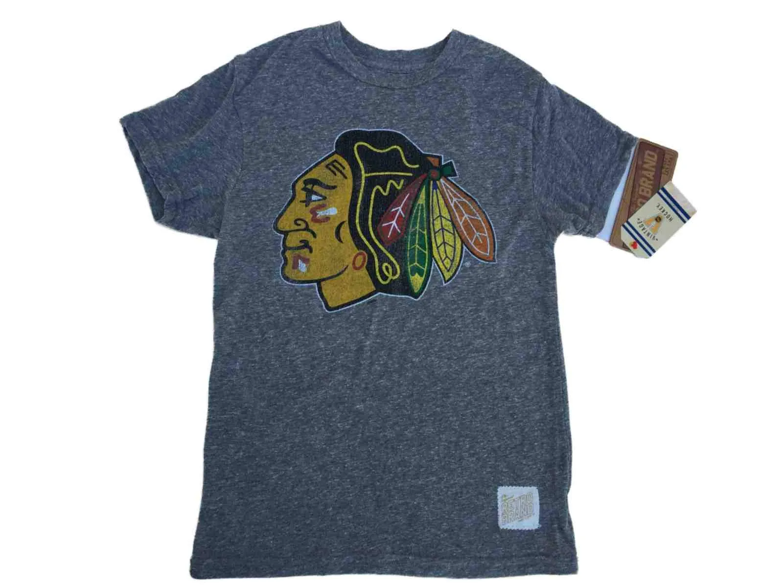 Chicago Blackhawks Retro Brand YOUTH Gray Tri-Blend Short Sleeve T-Shirt