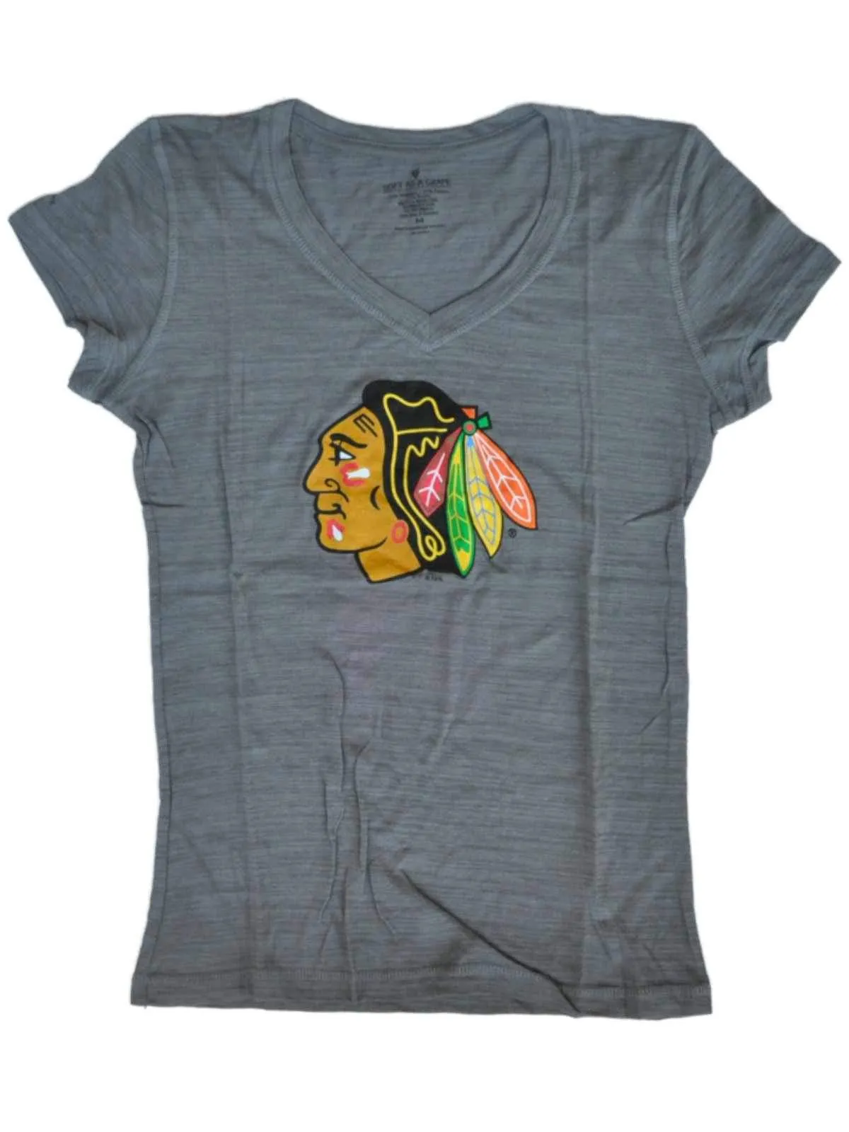 Chicago Blackhawks SAAG Women Light Gray Tri-Blend V-Neck T-Shirt