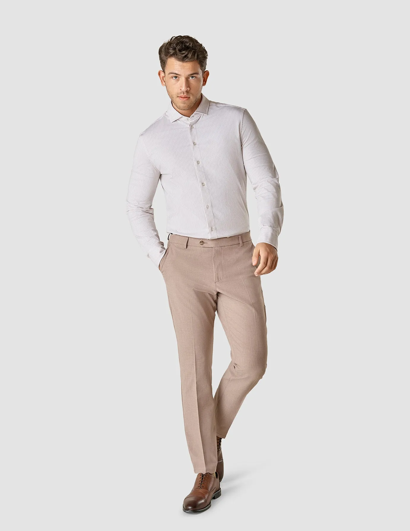 Certainly! Heres an optimized title for the e-commerce product:

Mens Slim Fit Classic Shirt with Grey and Lilac Stripes