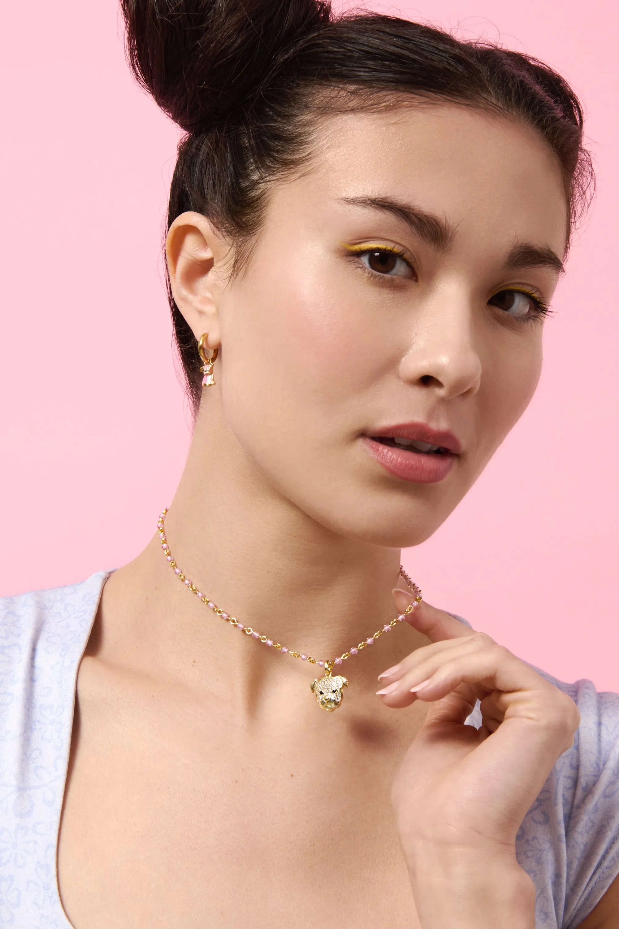 Cloud Haven Pink Bulldog Hoops Gold