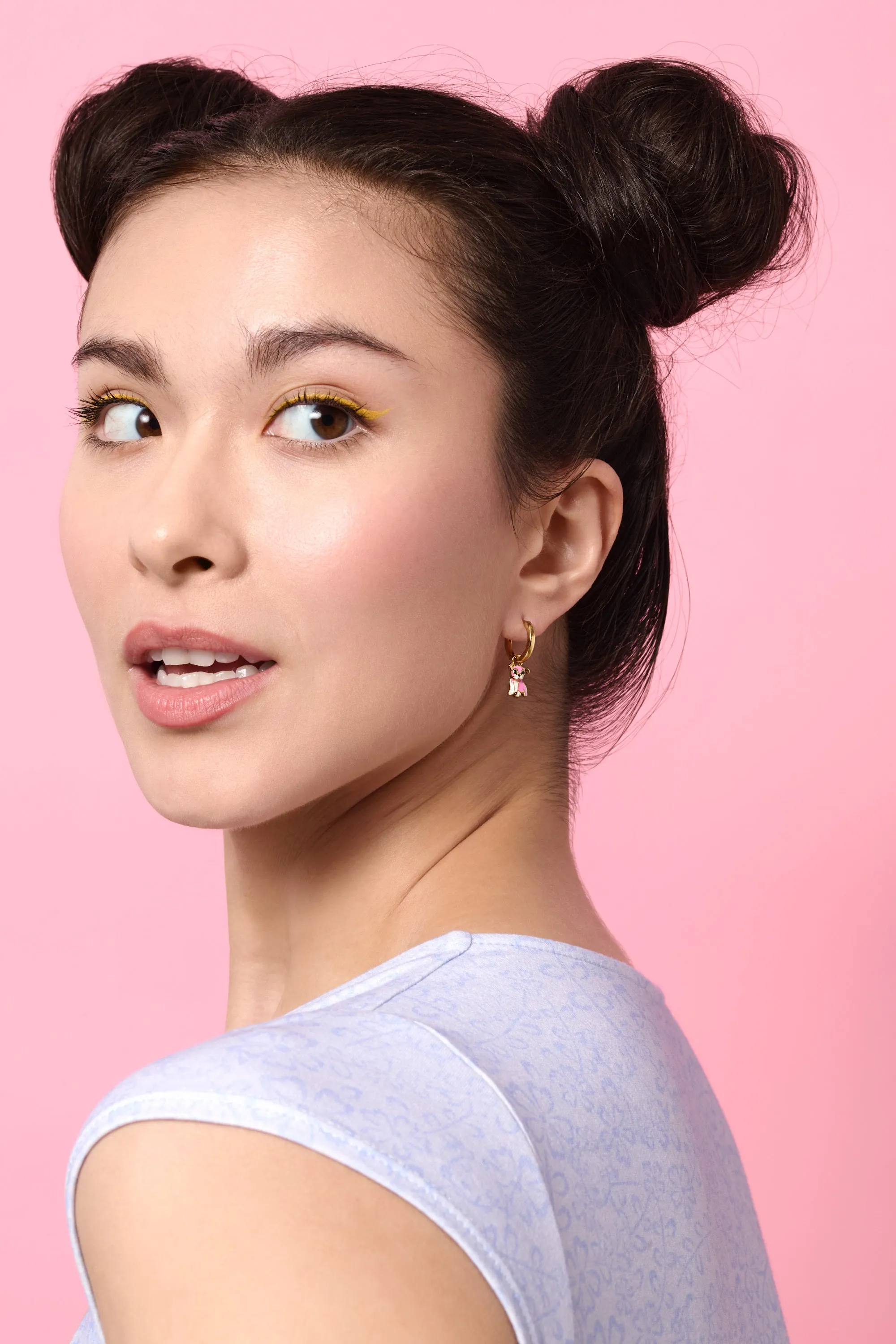 Cloud Haven Pink Bulldog Hoops Gold