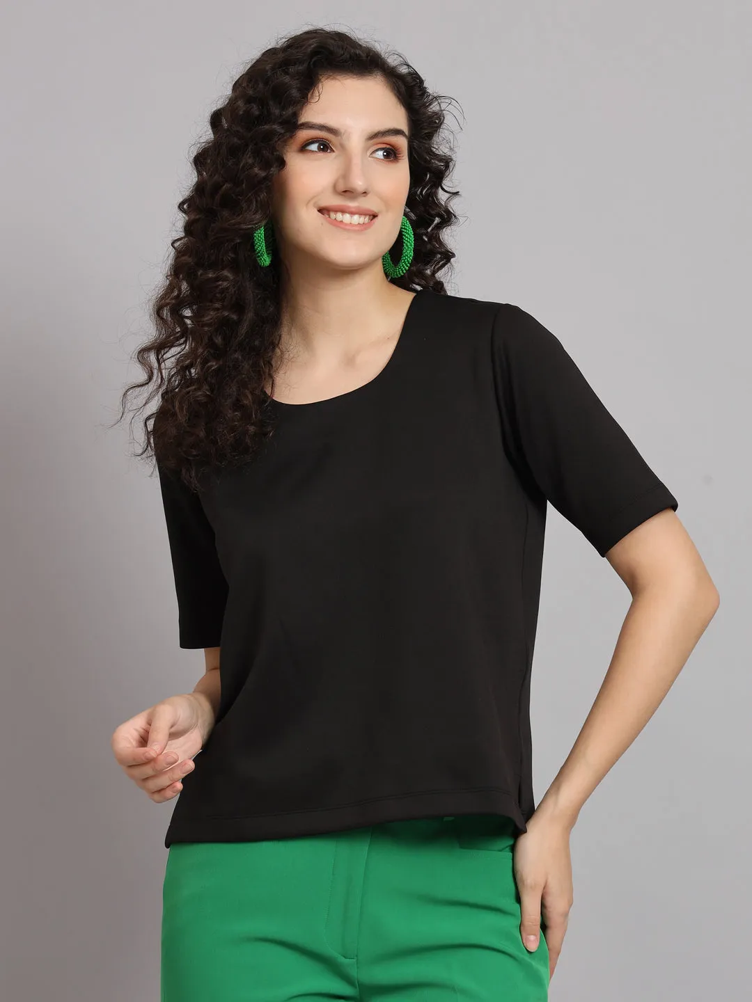 Comfort Fit Round Neck Top - Black