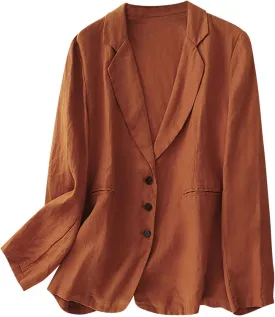 Cotton Linen Blazer for Women Long Sleeve Loose Casual Blazer Jackets Lightweight Spring Summer Work Suit Jacket