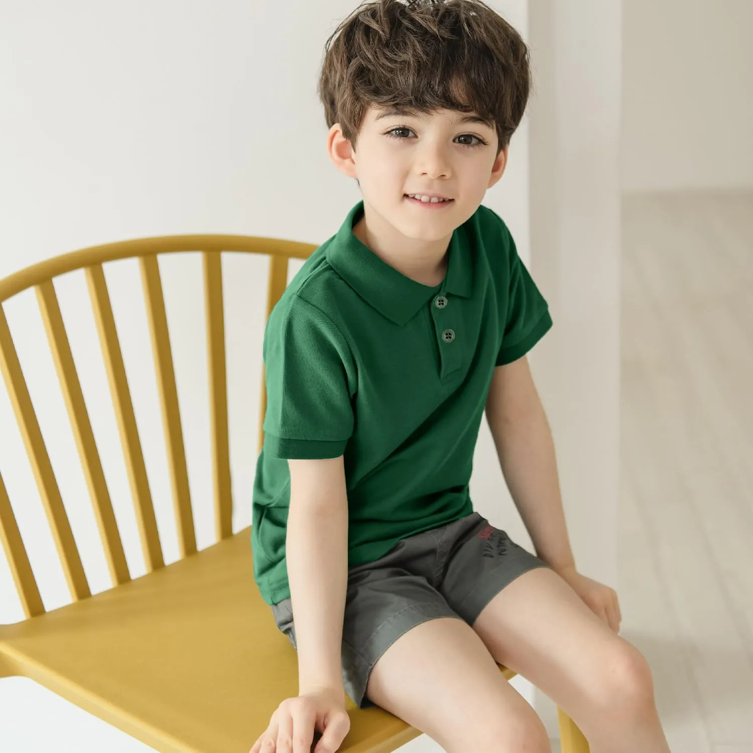 CUNYI Boys' Cotton Pique Polo Shirts Uniform Short Sleeve Tops