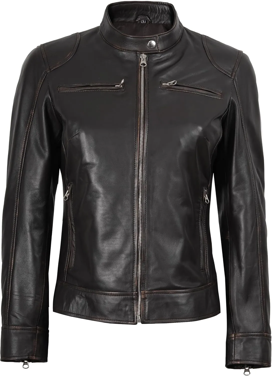 Decrum Leather Jackets For Women - Cafe Racer Style Casual Trending Fashion Womens Leather Jacket