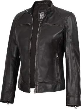 Decrum Leather Jackets For Women - Cafe Racer Style Casual Trending Fashion Womens Leather Jacket