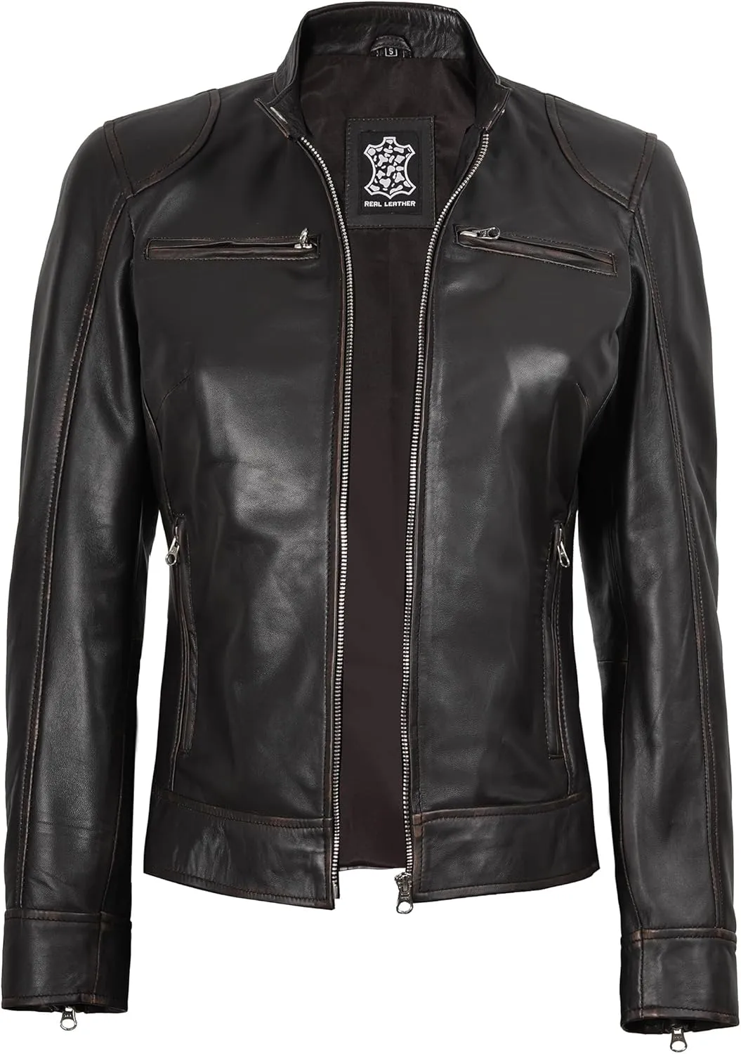 Decrum Leather Jackets For Women - Cafe Racer Style Casual Trending Fashion Womens Leather Jacket