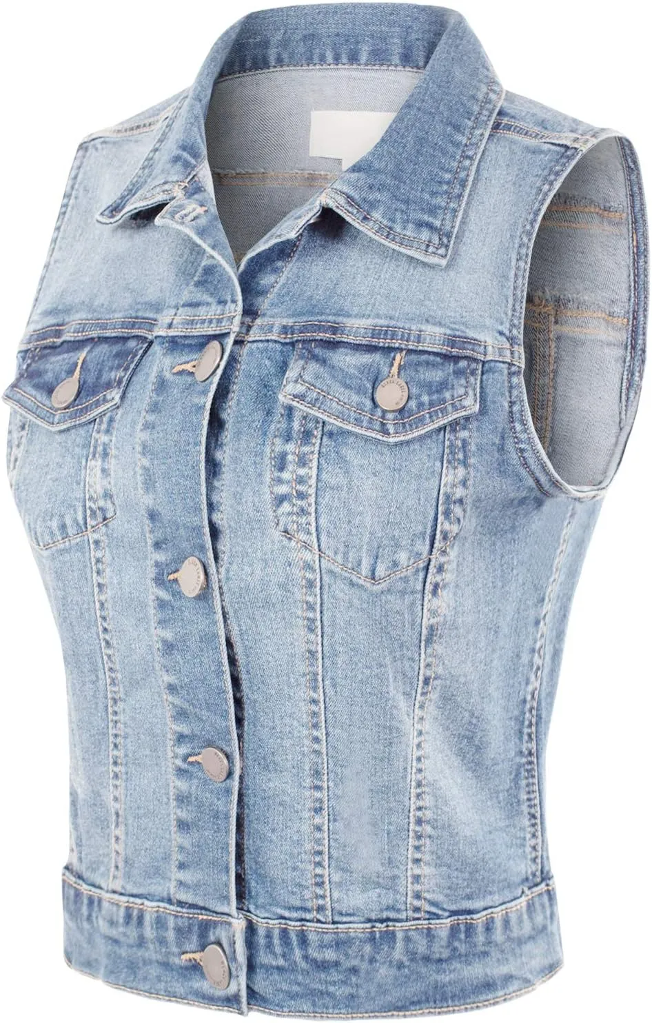 Design by Olivia Women's Classic Sleeveless Stone Wash Distressed Denim Vest