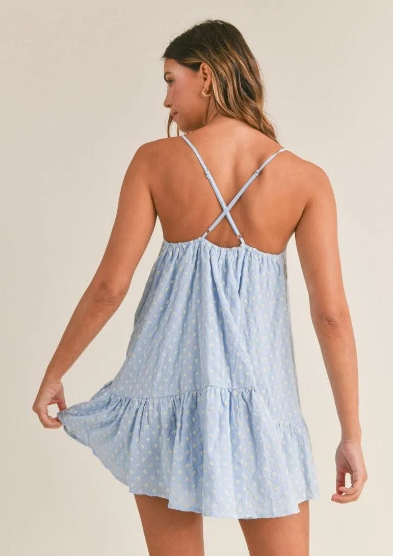Embroidered Mini Dress Lily in Blue