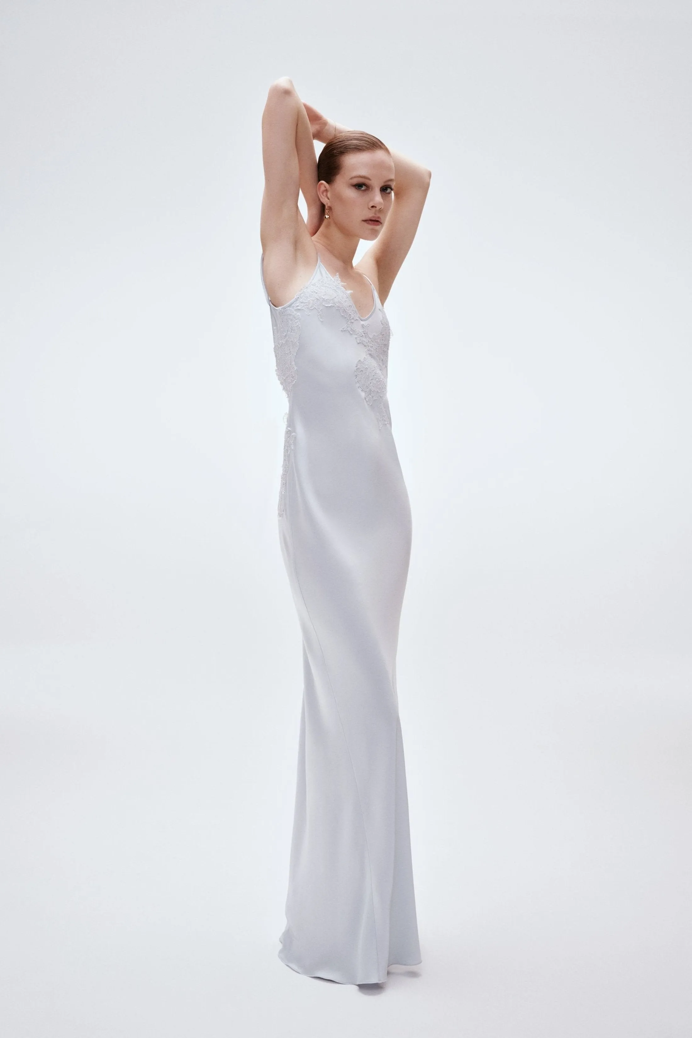 Ice Blue Floor-Length Cami Dress with Exclusive Lace Detailing