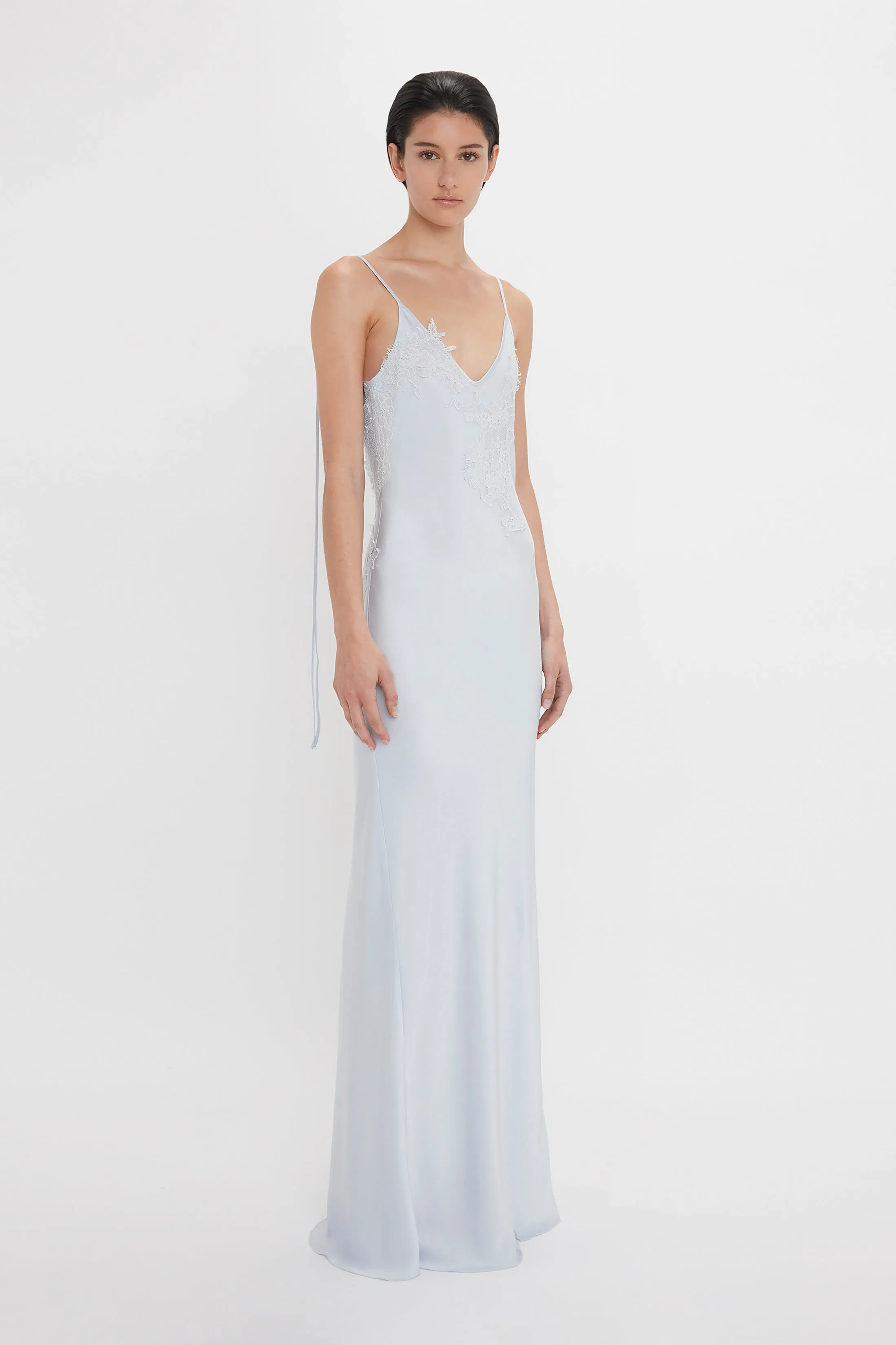 Ice Blue Floor-Length Cami Dress with Exclusive Lace Detailing