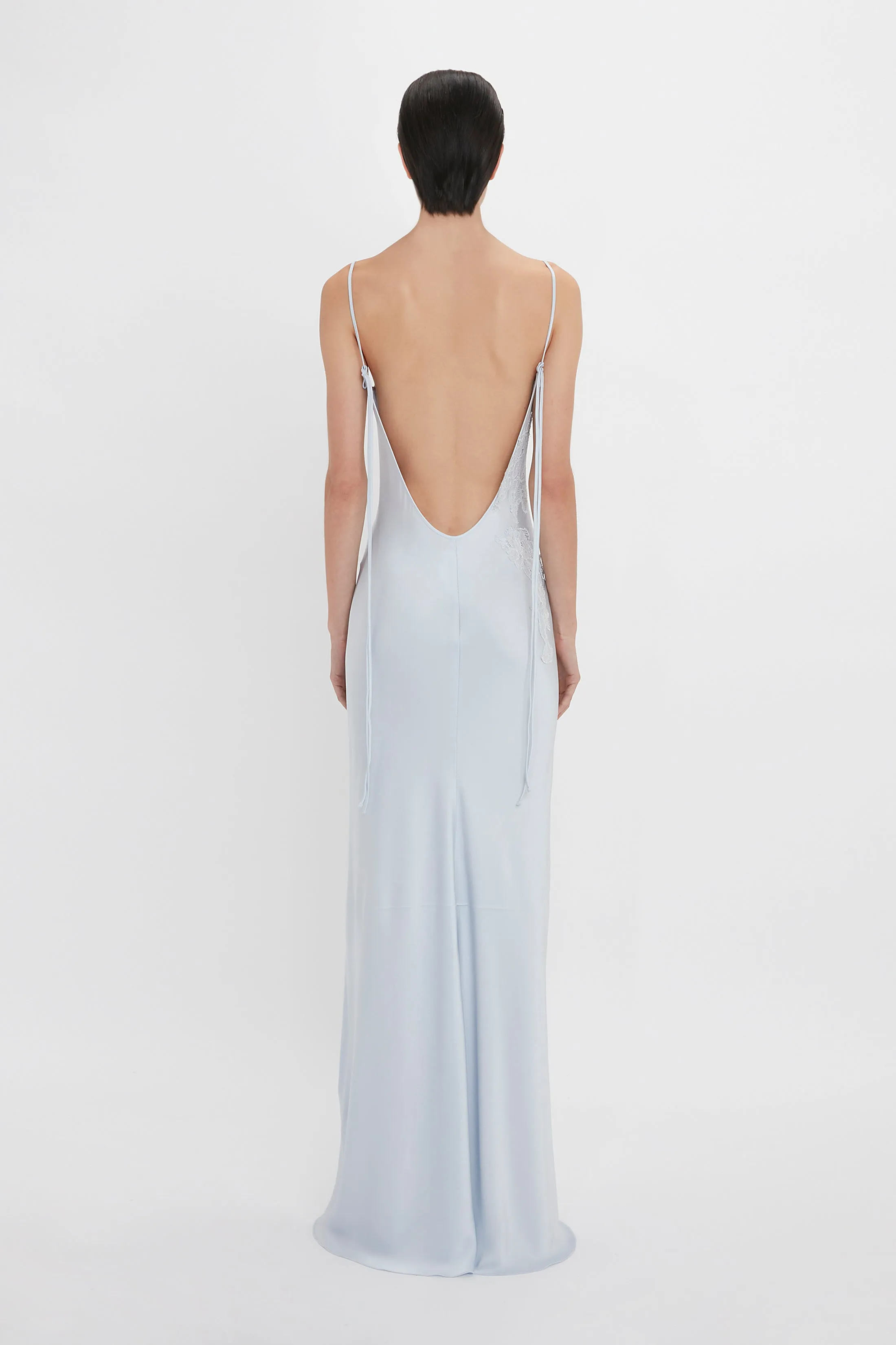 Ice Blue Floor-Length Cami Dress with Exclusive Lace Detailing