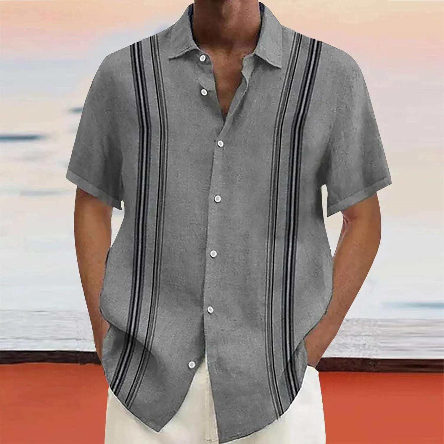 Fashion Hawaiian Short Sleeve Shirts Mens Button Down Beach Plain Floral T-Shirt Spread Collared Textured Travel Tops