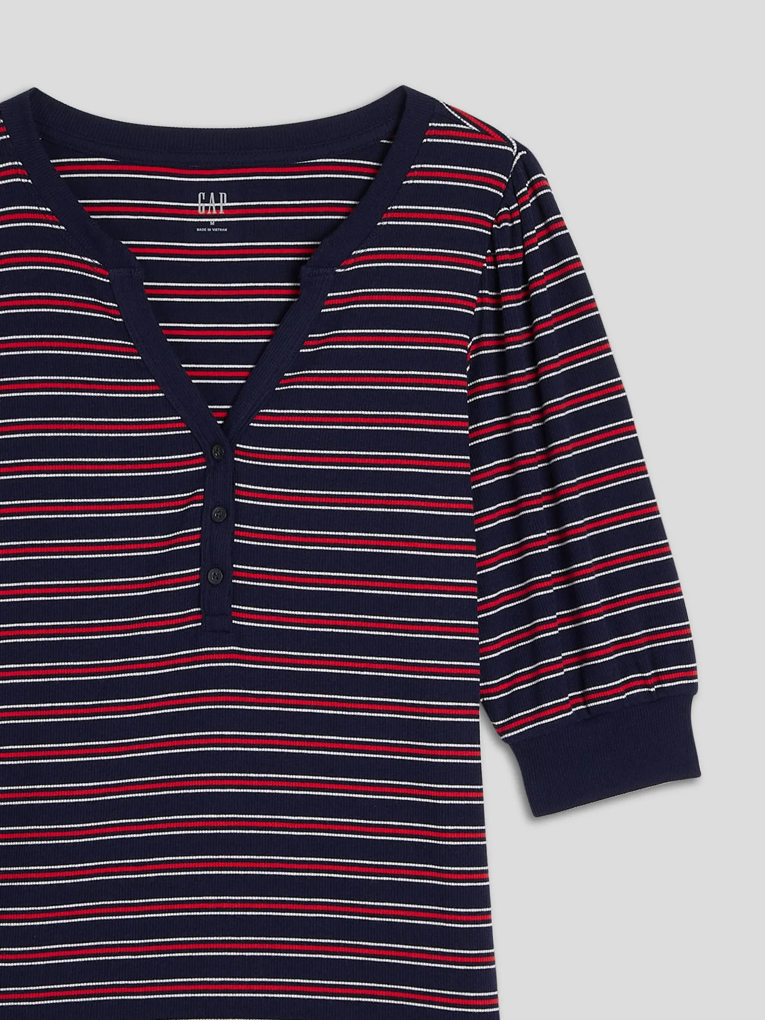 Fitted Stripe Henley Puff Sleeve Top
