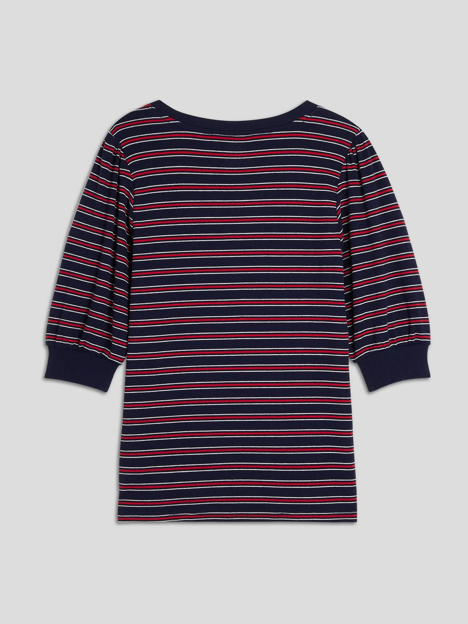 Fitted Stripe Henley Puff Sleeve Top
