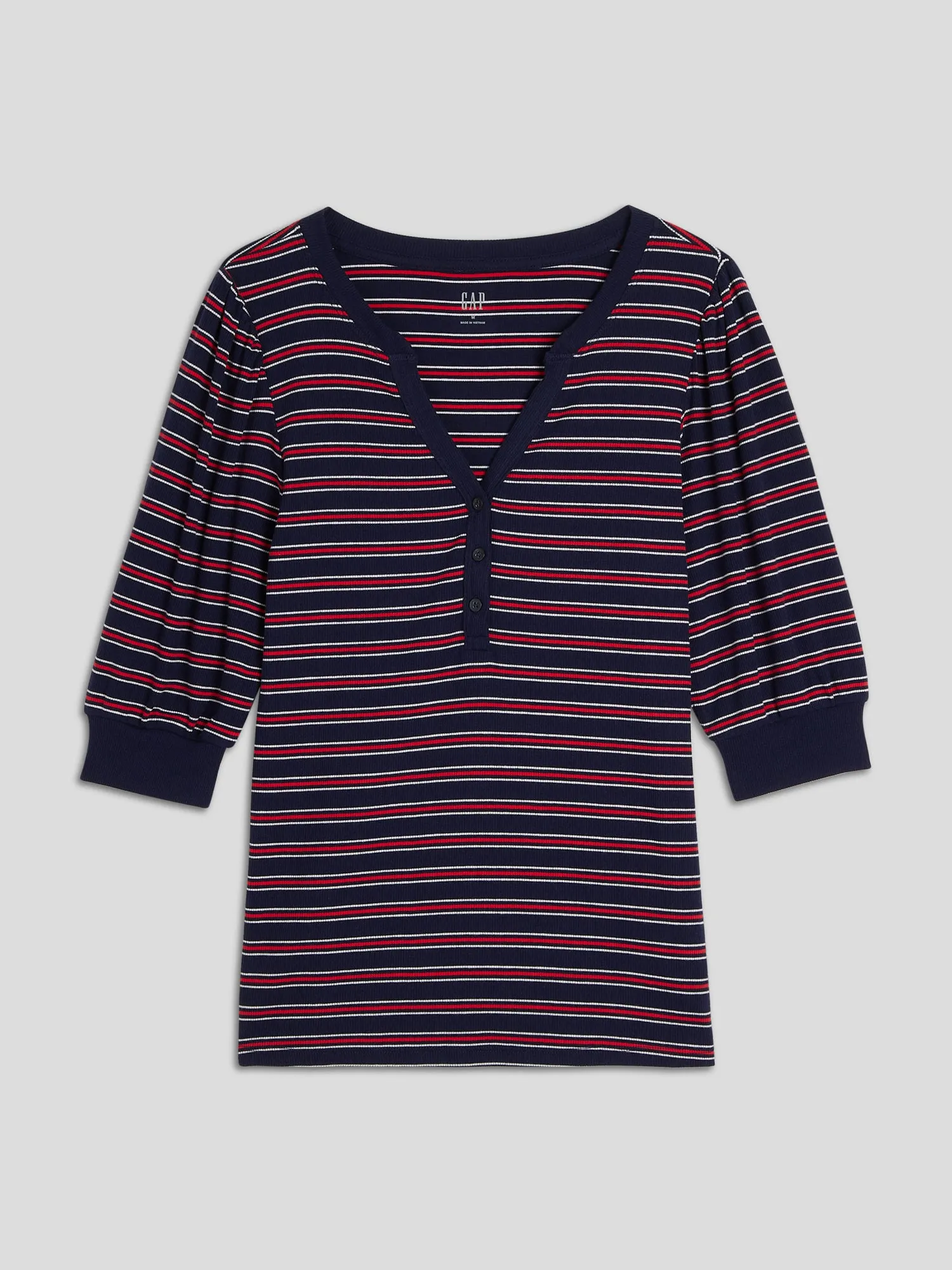 Fitted Stripe Henley Puff Sleeve Top