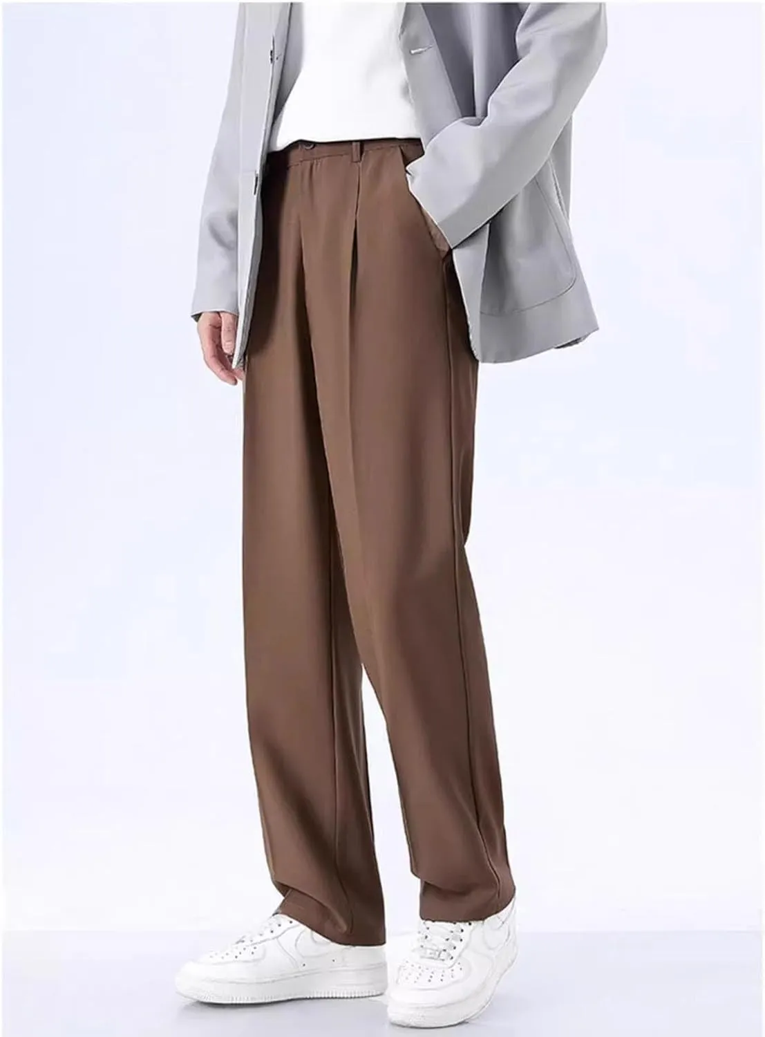 Fleurosta Mens Pants, Ice Silk Thin Summer Straight Drape Casual Suit Trouser
