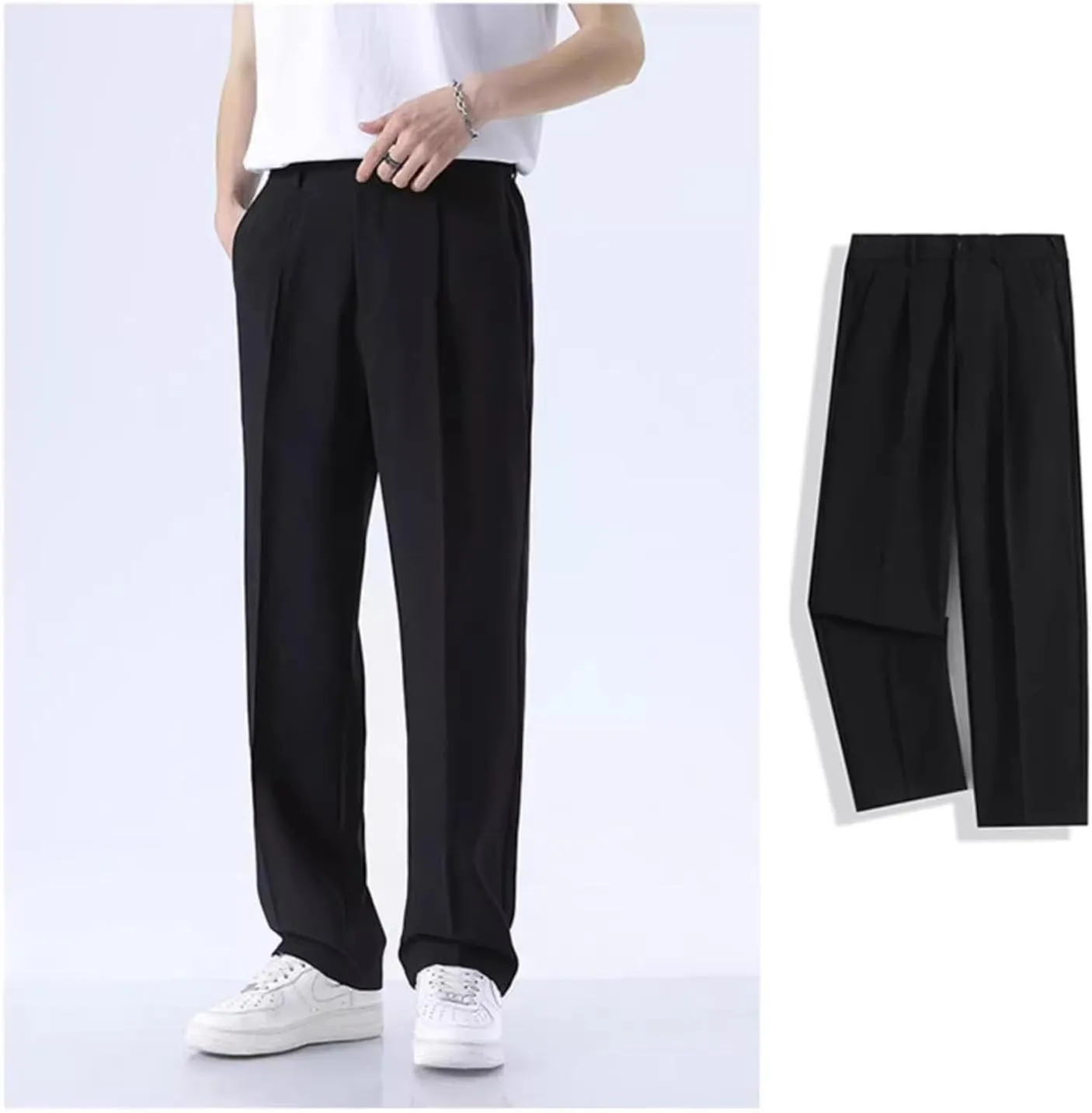 Fleurosta Mens Pants, Ice Silk Thin Summer Straight Drape Casual Suit Trouser