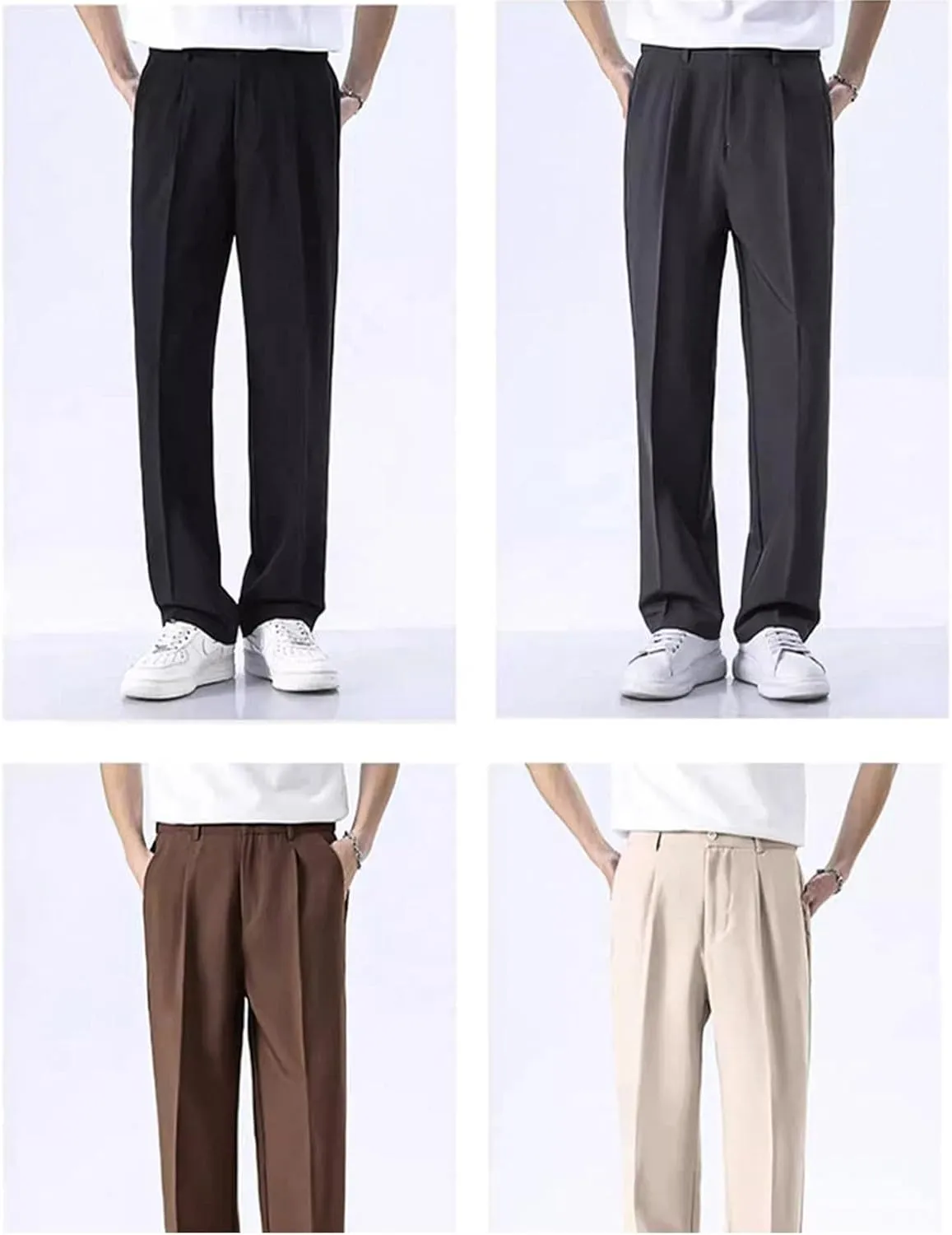 Fleurosta Mens Pants, Ice Silk Thin Summer Straight Drape Casual Suit Trouser