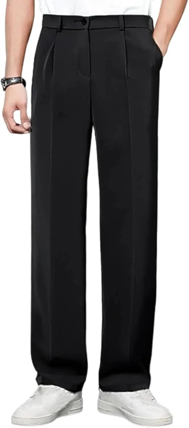 Fleurosta Mens Pants, Ice Silk Thin Summer Straight Drape Casual Suit Trouser
