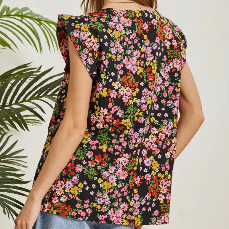 Garden Day Floral Printed Flowy Top
